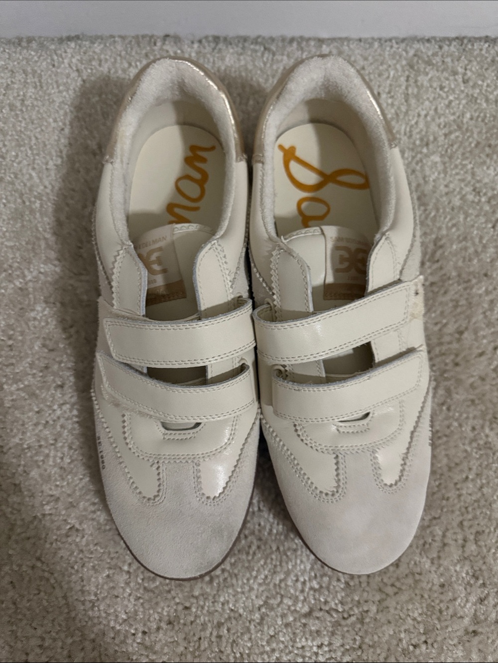 Sam Edelman Cream Leather & Suede Double Strap Sneakers